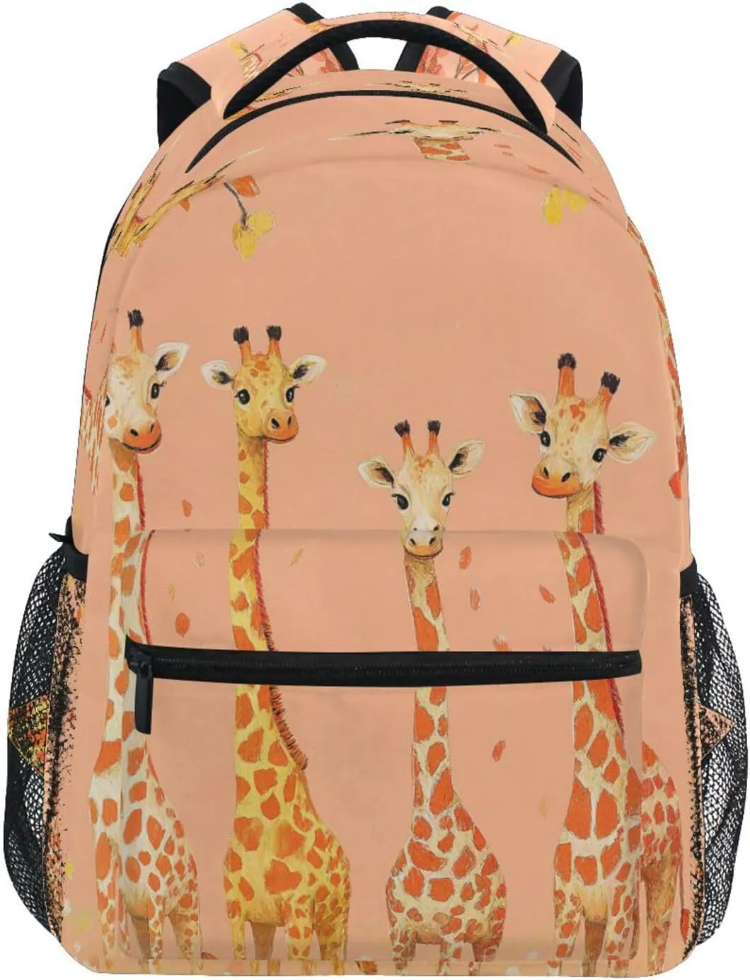 Day Backpack for Unisex Adult Waterproof Laptop Bookbag with Chest Strap for Business Work College Travel Trip Chic Giraffe Peach