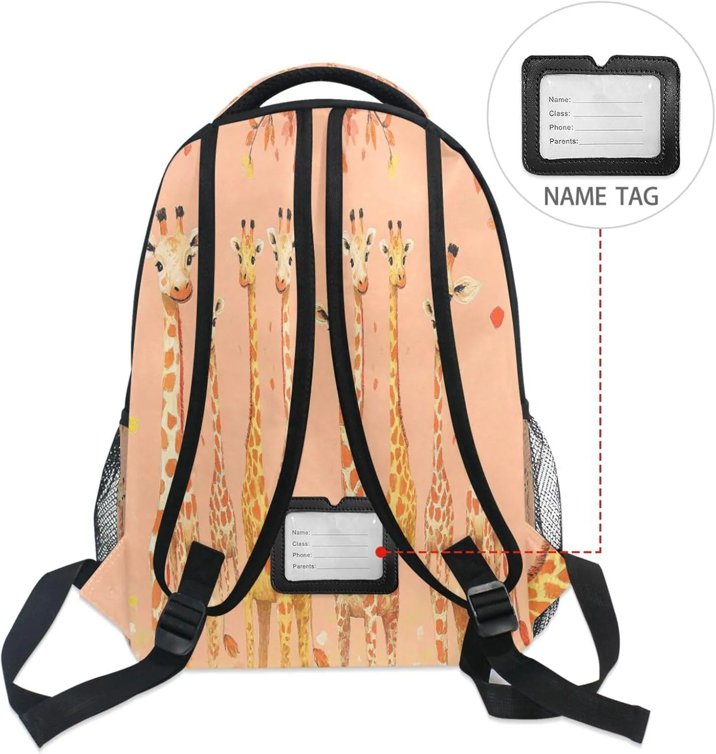 Day Backpack for Unisex Adult Waterproof Laptop Bookbag with Chest Strap for Business Work College Travel Trip Chic Giraffe Peach