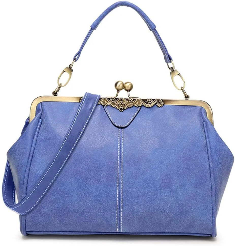 Dayfine Women Handbags Frosted Leather Purse Retro Kiss Lock Satchel Handbag Hobo Bag Shoulder Bag Medium Tote Bags Wallets
