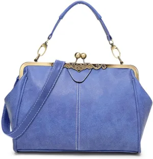 Dayfine Women Handbags Frosted Leather Purse Retro Kiss Lock Satchel Handbag Hobo Bag Shoulder Bag Medium Tote Bags Wallets