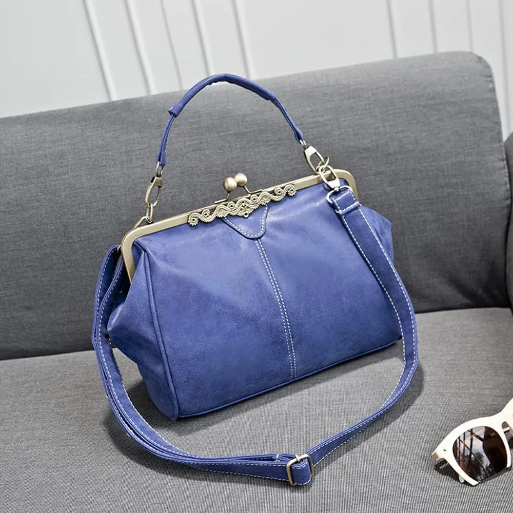 Dayfine Women Handbags Frosted Leather Purse Retro Kiss Lock Satchel Handbag Hobo Bag Shoulder Bag Medium Tote Bags Wallets