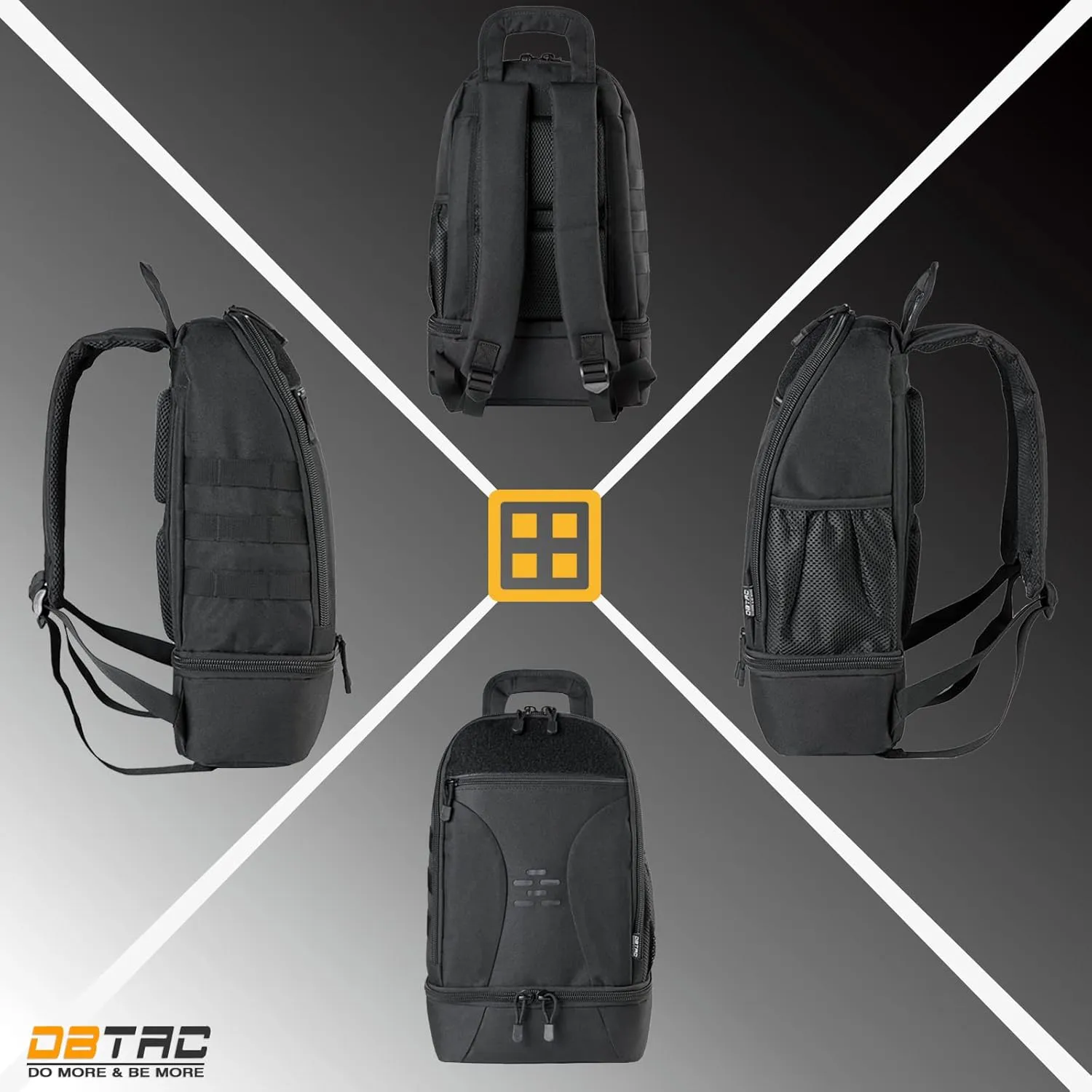 DBTAC DO MORE & BE MORE Tactical Pet Backpack for Small Dogs & Cats - Compact Travel Bag with Insulated Pocket, Detachable Food Container | Outdoor Hiking, Road Trip, Airplane Approved, Black