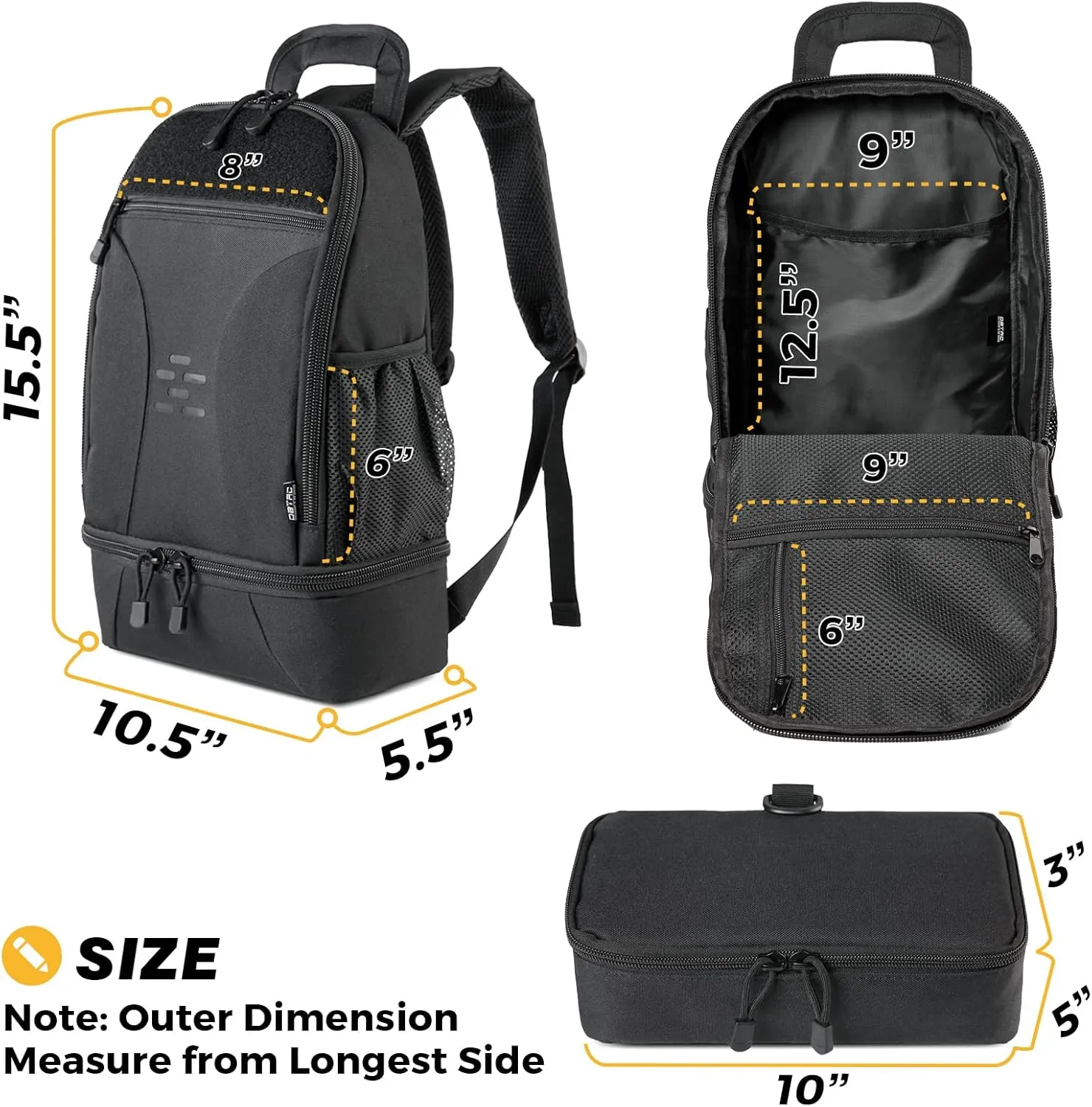 DBTAC DO MORE & BE MORE Tactical Pet Backpack for Small Dogs & Cats - Compact Travel Bag with Insulated Pocket, Detachable Food Container | Outdoor Hiking, Road Trip, Airplane Approved, Black