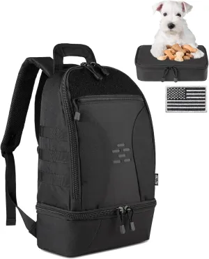 DBTAC DO MORE & BE MORE Tactical Pet Backpack for Small Dogs & Cats - Compact Travel Bag with Insulated Pocket, Detachable Food Container | Outdoor Hiking, Road Trip, Airplane Approved, Black