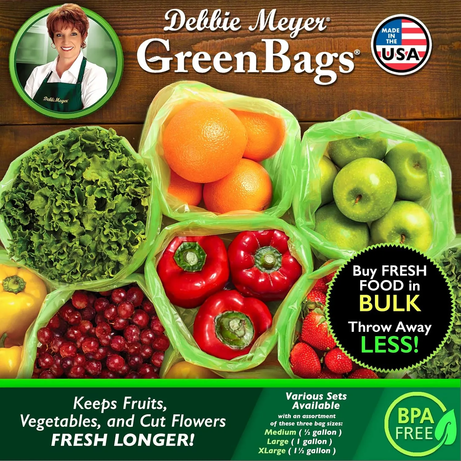 Debbie Meyer GreenBags 20-Pack (8M, 8L, 4XL) – Keeps Fruits, Vegetables, and Cut Flowers, Fresh Longer, Reusable, BPA Free, Made in USA