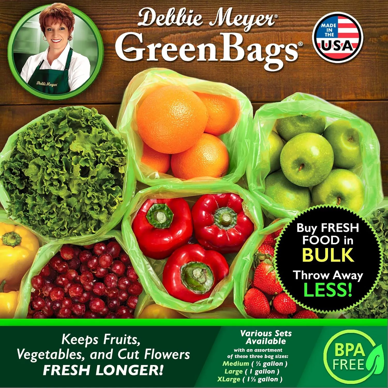 Debbie Meyer GreenBags 40-Pack (16M, 16L, 8XL) – Keeps Fruits, Vegetables, and Cut Flowers, Fresh Longer, Reusable, BPA Free, Made in USA