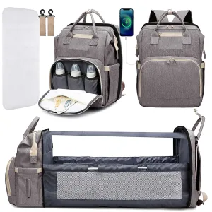 Diaper Bag Backpack, Large Baby Diaper Bags for Boys Girls, Baby Bag with USB Charging Port, Multifunction Waterproof Travel Back Pack for Moms Dads, Grey