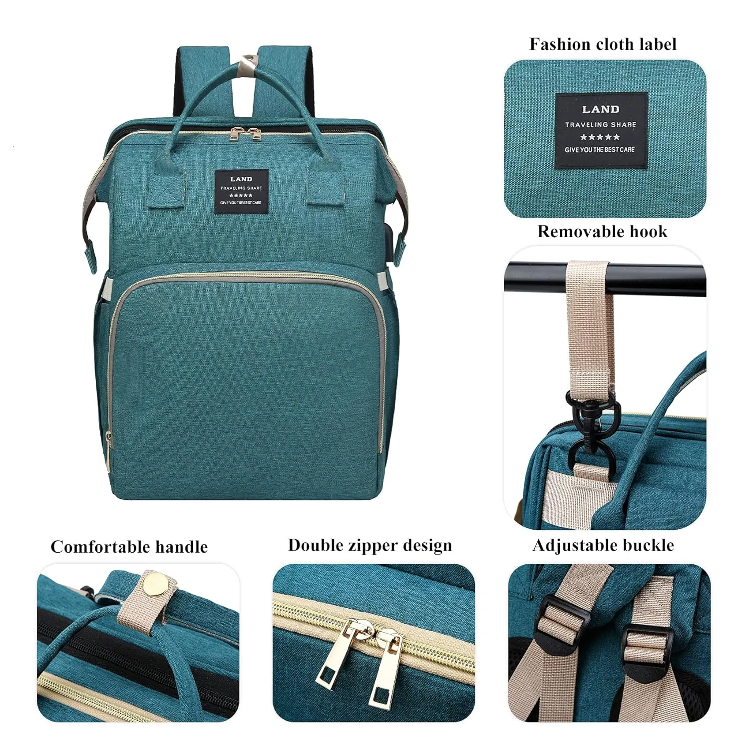 Diaper Bag with Changing Station,Diaper Bag Backpack，7 in 1 Travel Baby Diaper Bag,Mommy Bag With USB Charging Port (Green)