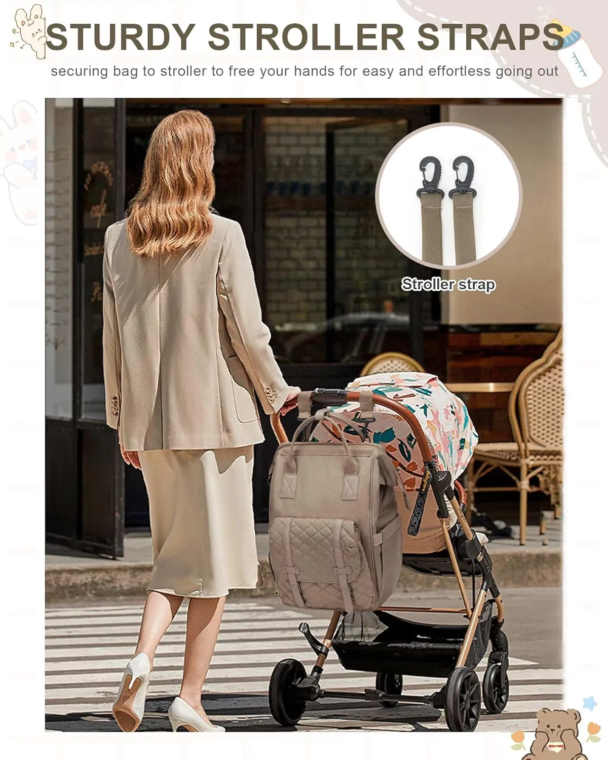 Diaper Bags Backpack Baby Bag for Mom Dad Baby Girls Boy, Cute Mult Diaper Nappy Bag Travel Back Pack, Water Repellent Maternity Changing Bag Baby Stuff with USB Charging Port Khaki