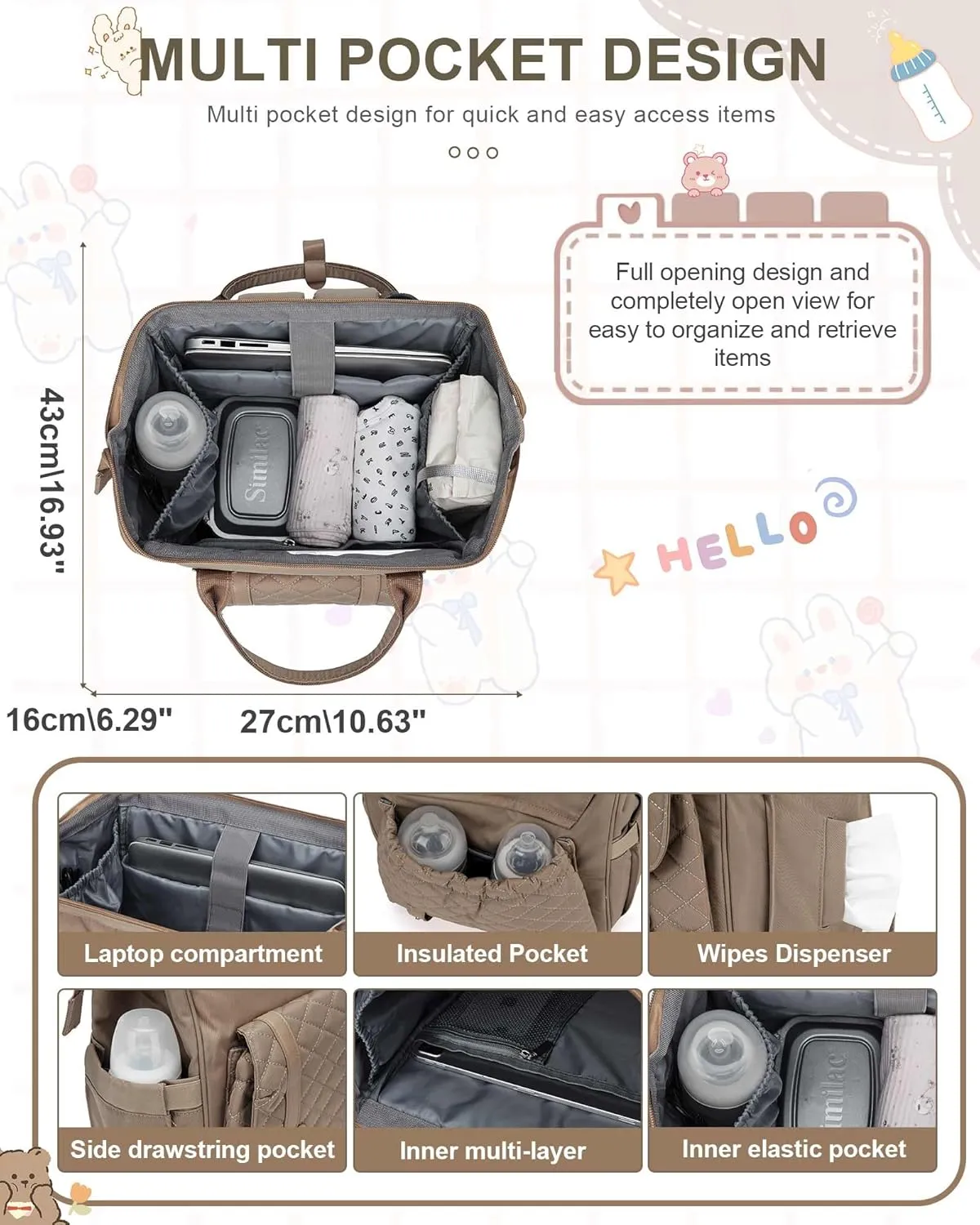 Diaper Bags Backpack Baby Bag for Mom Dad Baby Girls Boy, Cute Mult Diaper Nappy Bag Travel Back Pack, Water Repellent Maternity Changing Bag Baby Stuff with USB Charging Port Khaki