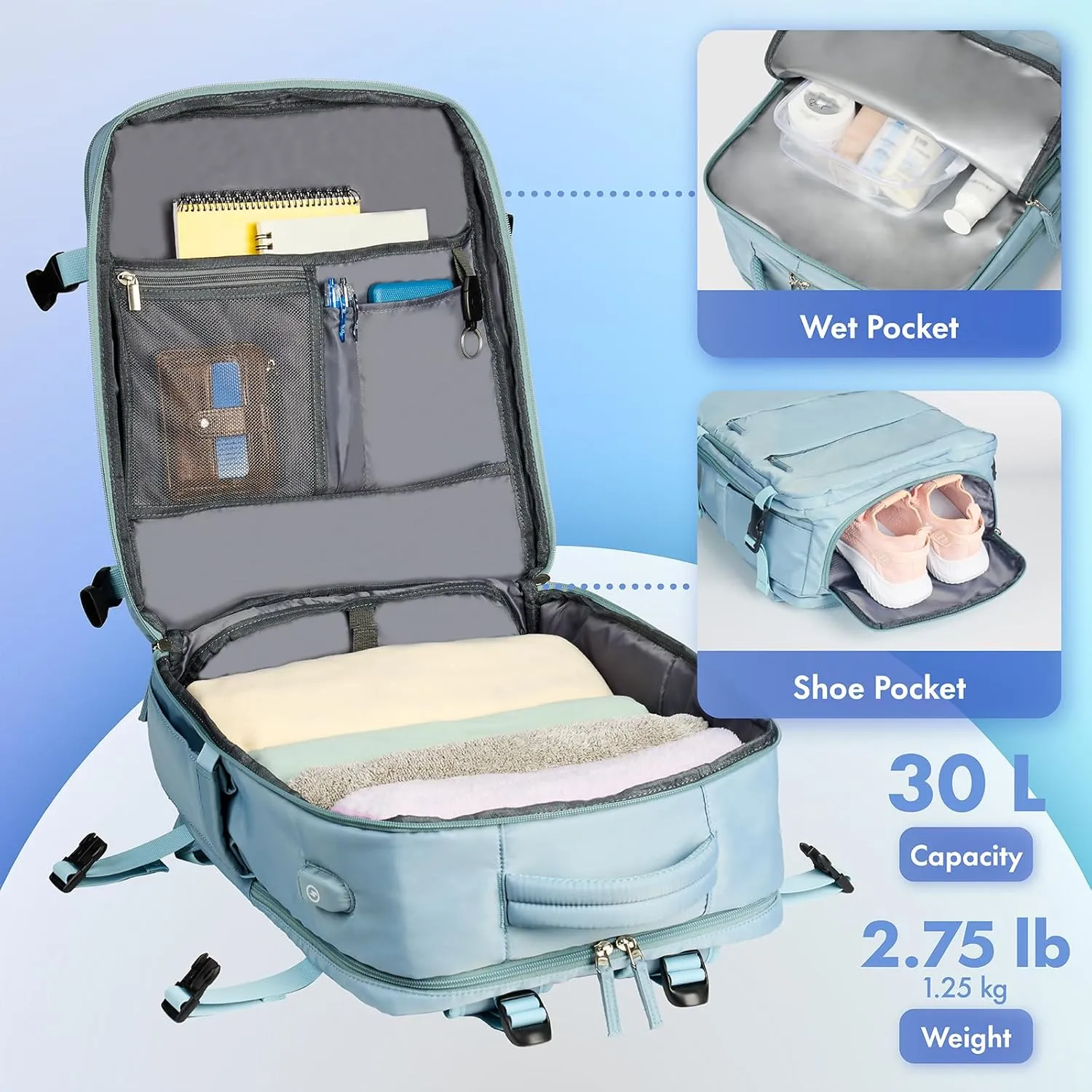 Dikaslon Diaper Bag Backpack with Charging Port, Large Unisex Baby Bags for Boys Girls, Multipurpose Travel Back Pack Moms Dads, Misty Blue