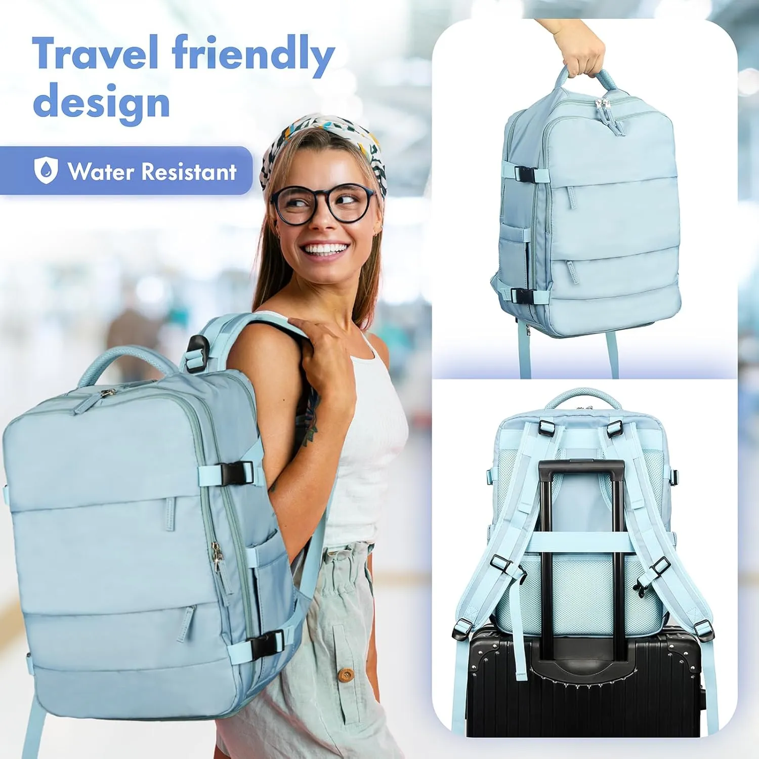 Dikaslon Diaper Bag Backpack with Charging Port, Large Unisex Baby Bags for Boys Girls, Multipurpose Travel Back Pack Moms Dads, Misty Blue