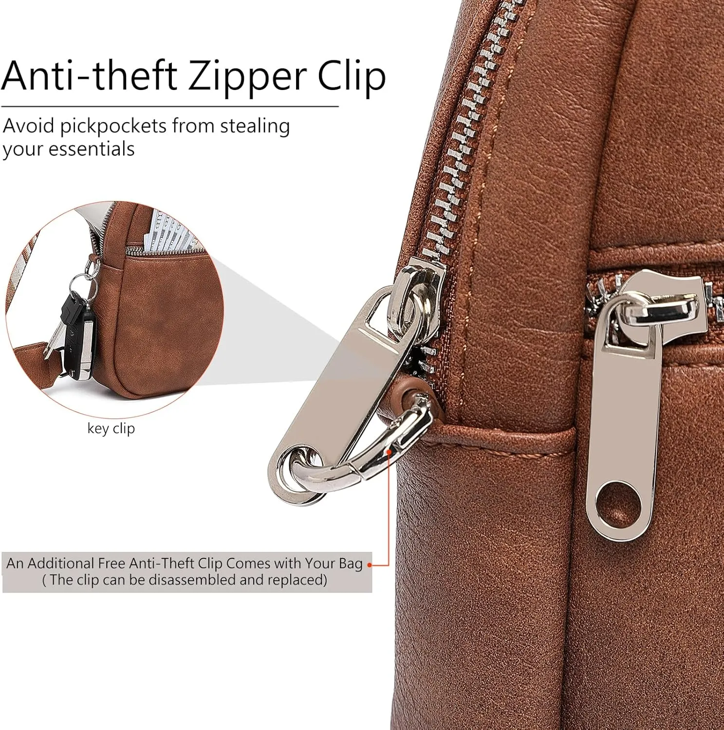 DIOMO Anti Theft Crossbody Bags for Women with Zipper Lock, RFID Small Sling Bag, Vegan Leather Safe Mini Travel Purse (Small-Brown)