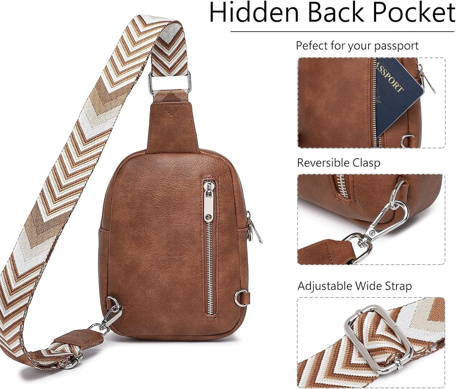 DIOMO Anti Theft Crossbody Bags for Women with Zipper Lock, RFID Small Sling Bag, Vegan Leather Safe Mini Travel Purse (Small-Brown)