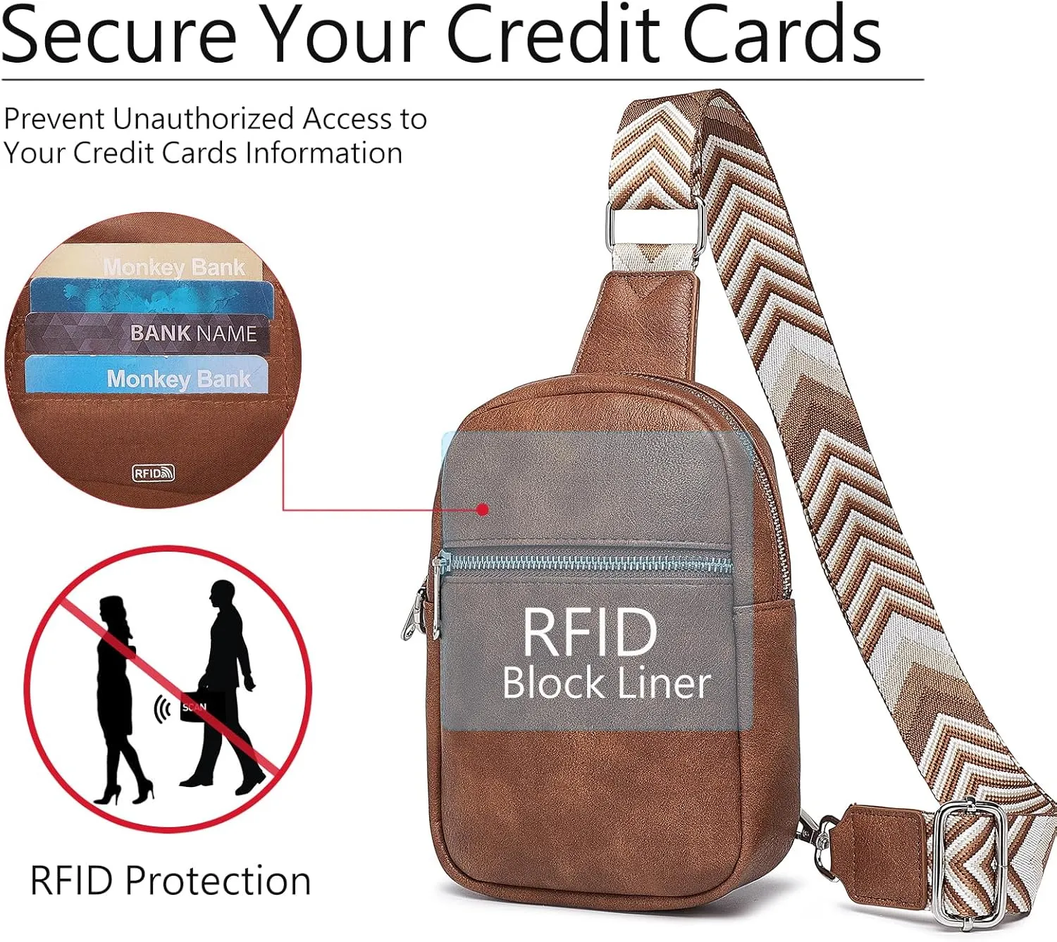 DIOMO Anti Theft Crossbody Bags for Women with Zipper Lock, RFID Small Sling Bag, Vegan Leather Safe Mini Travel Purse (Small-Brown)