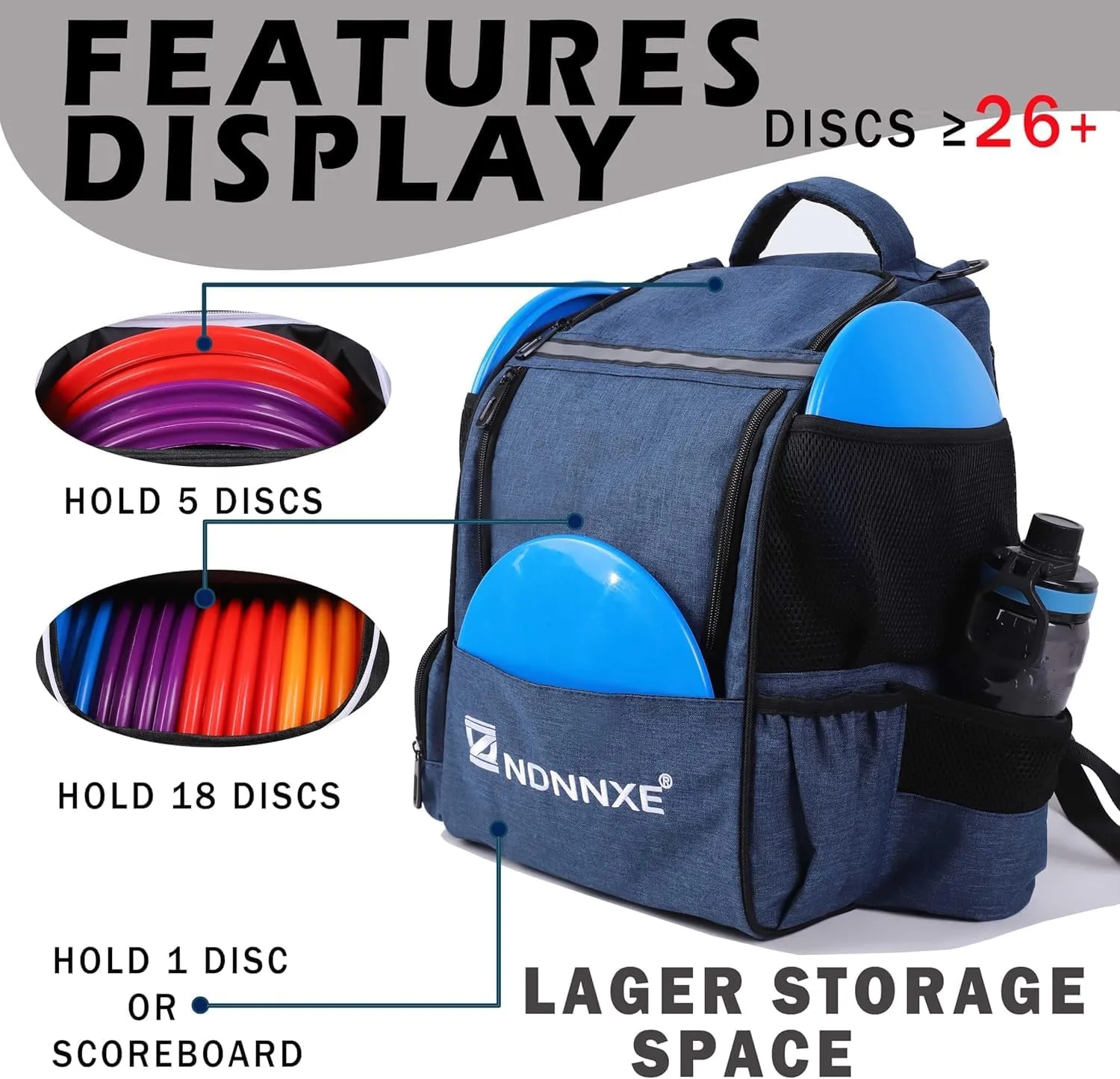 Disc Golf Bag, Disc Golf Backpack with 26  Disc Capacity, Durable & Lightweight Disc Golf Bags with 8 Storage Pockets