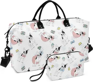Dog Skirt White Travel Duffle Bag Weekender Bags Carry On Bag Quilt Gym Bag Overnight Bag with Make Up Bag for Women Ladies Airplane Trip Travel Essentials Gifts