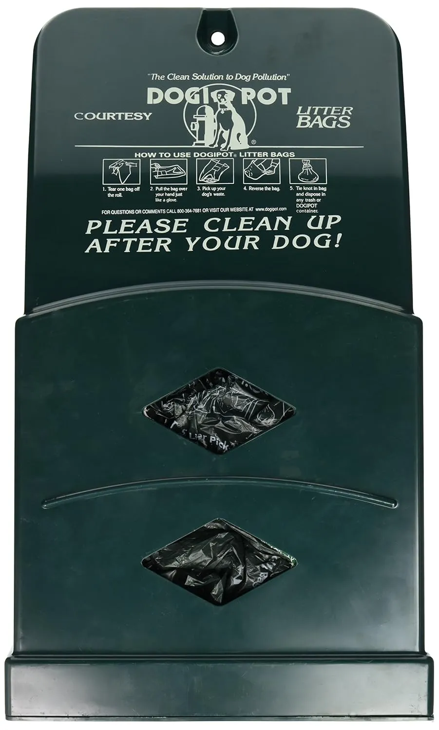 DOGIPOT 1007-2 Junior Bag Dispenser with Litter Bag Rolls, Polyethylene, Forest Green