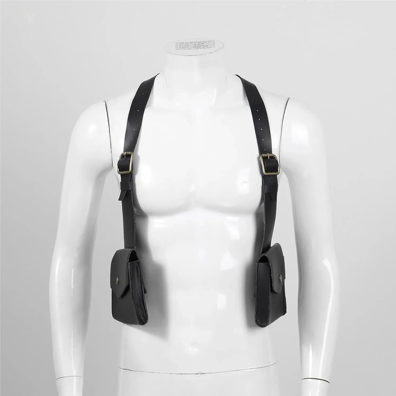 Double Shoulder Armpit Bag Men Women Vintage PU Leather Shoulder Harness Bag Double Phone Wallet Case Holster Viking Underarm Purse Bag Costume