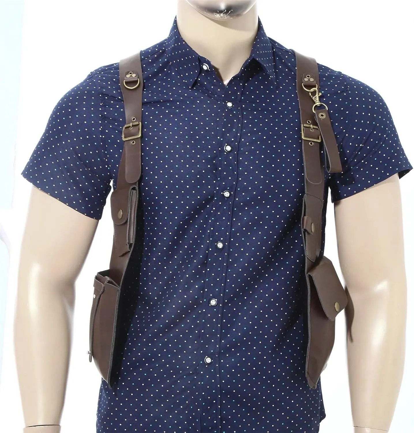 Double Shoulder Armpit Bag Men Women Vintage PU Leather Shoulder Harness Bag Double Phone Wallet Case Holster Viking Underarm Purse Bag Costume