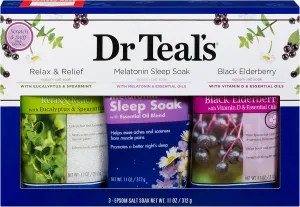 Dr Teal's Epsom Salt Trio Gift Set (Three 14oz Bags) - Relax & Relief, Melatonin Soak, & Black Elderberry - Give The Gift of Relaxation - Soothe Aches wtih at Home Spa Kit