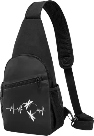 Dragonfly Heartbeat Sling Bag Crossbody Backpack Shoulder Casual Daypack Bags for Men Women