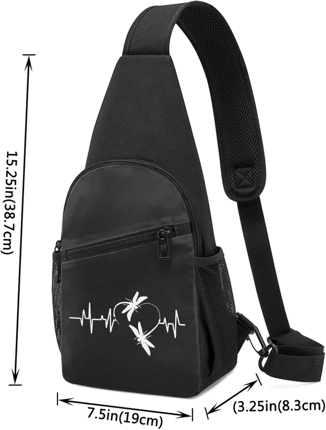 Dragonfly Heartbeat Sling Bag Crossbody Backpack Shoulder Casual Daypack Bags for Men Women