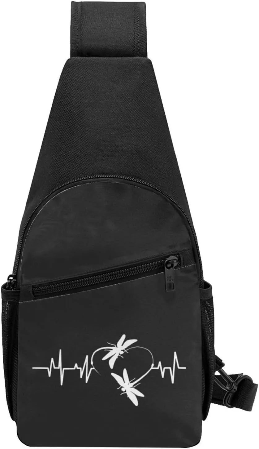 Dragonfly Heartbeat Sling Bag Crossbody Backpack Shoulder Casual Daypack Bags for Men Women