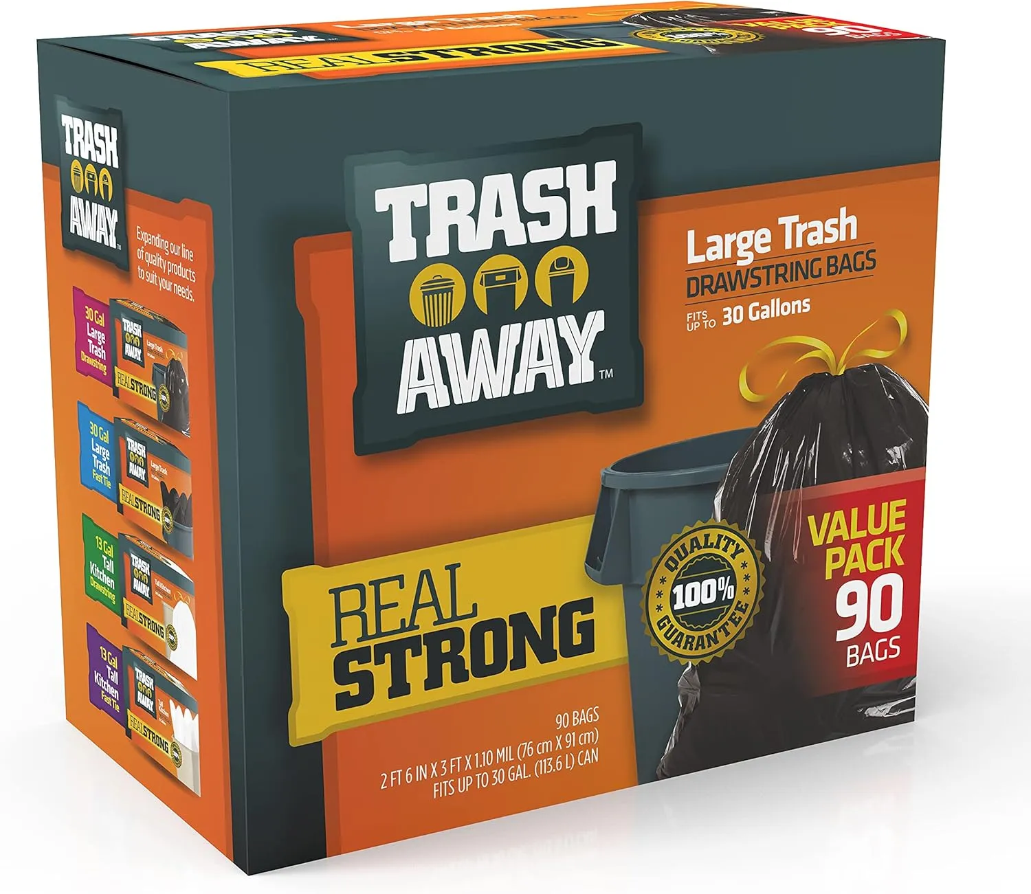 Drawstring Trash Bags (90 Ct, 30 Gallons) - Black