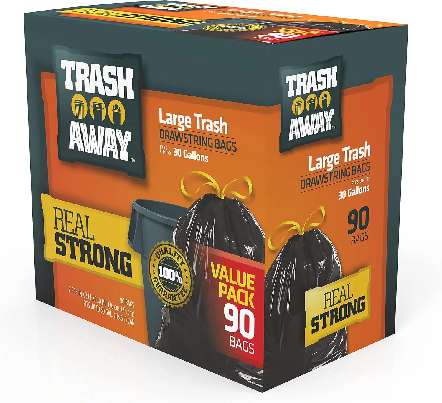 Drawstring Trash Bags (90 Ct, 30 Gallons) - Black