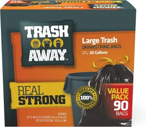 Drawstring Trash Bags (90 Ct, 30 Gallons) - Black