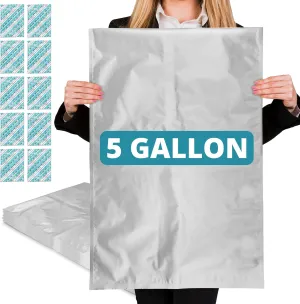 Dry-Packs 20 5 Gallon Mylar Bags with Oxygen Absorbers for Food Storage, 2000cc Oxygen Absorber, Long Term Food Storage Solution, Durable and Reliable Mylar Bags, 20"x30" Silver