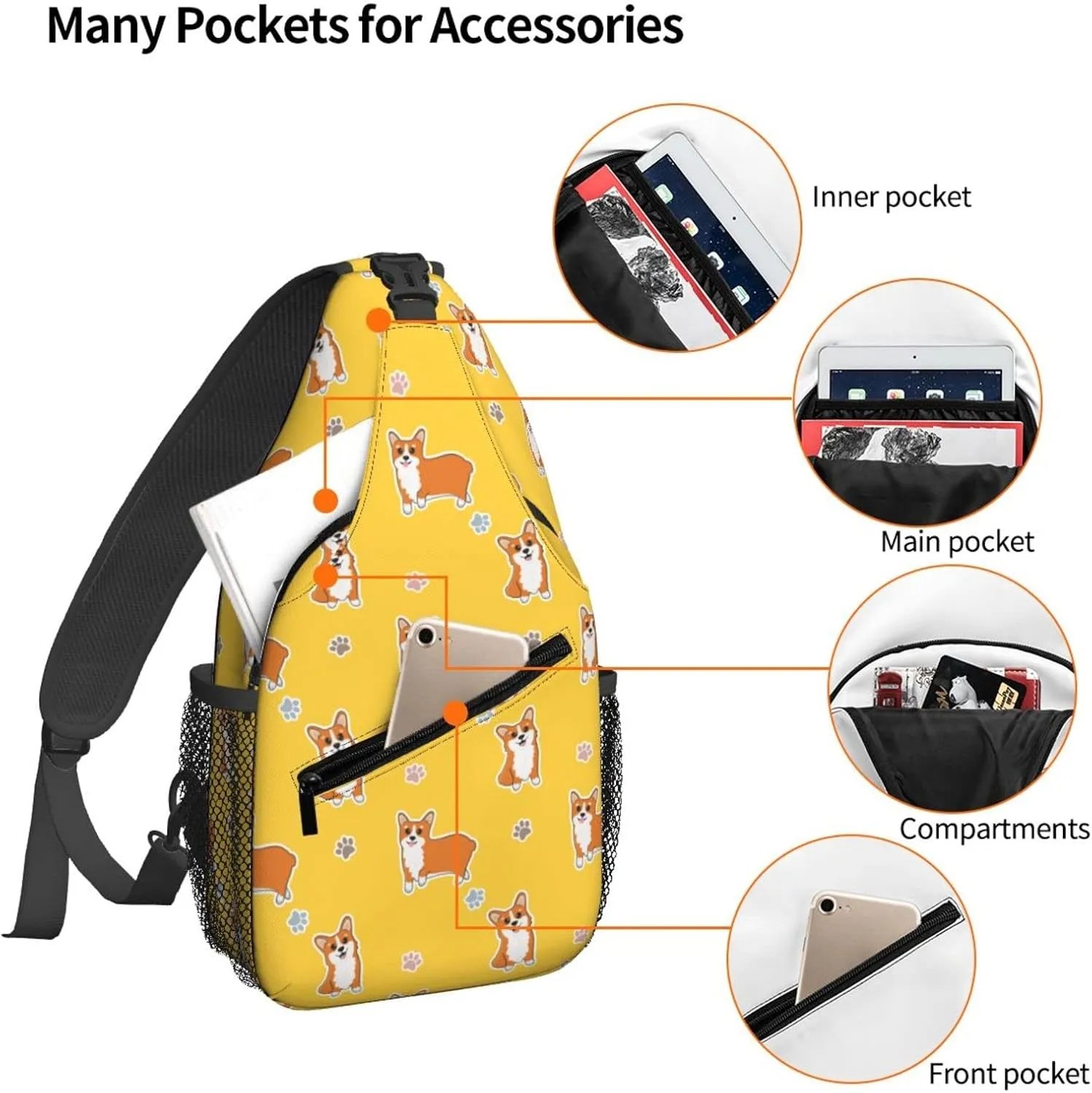 Dujiea Crossbody Backpack For Men Women Sling Bag, Corgi And Paws Chest Bag Shoulder Bag Lightweight One Strap Backpack Multipurpose Travel Hiking Daypack