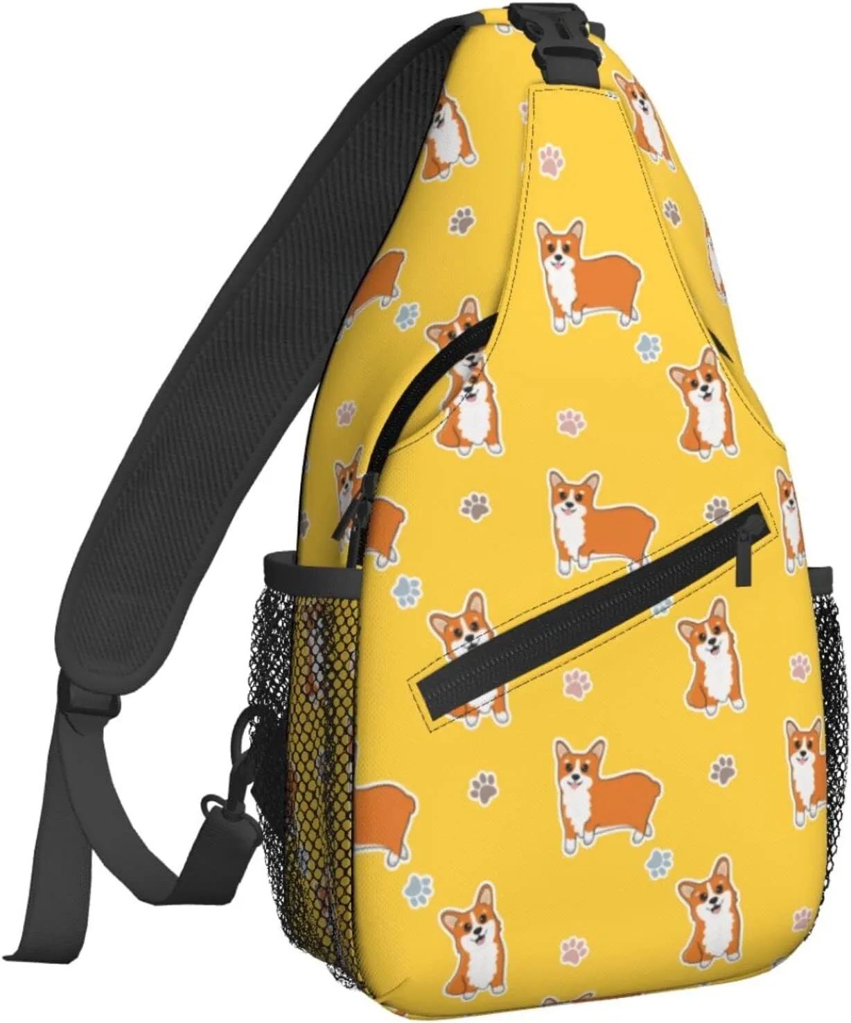 Dujiea Crossbody Backpack For Men Women Sling Bag, Corgi And Paws Chest Bag Shoulder Bag Lightweight One Strap Backpack Multipurpose Travel Hiking Daypack