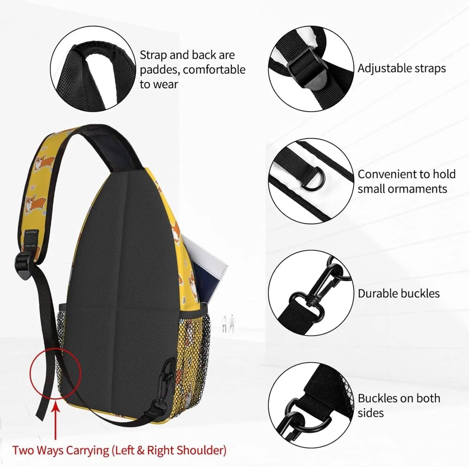 Dujiea Crossbody Backpack For Men Women Sling Bag, Corgi And Paws Chest Bag Shoulder Bag Lightweight One Strap Backpack Multipurpose Travel Hiking Daypack