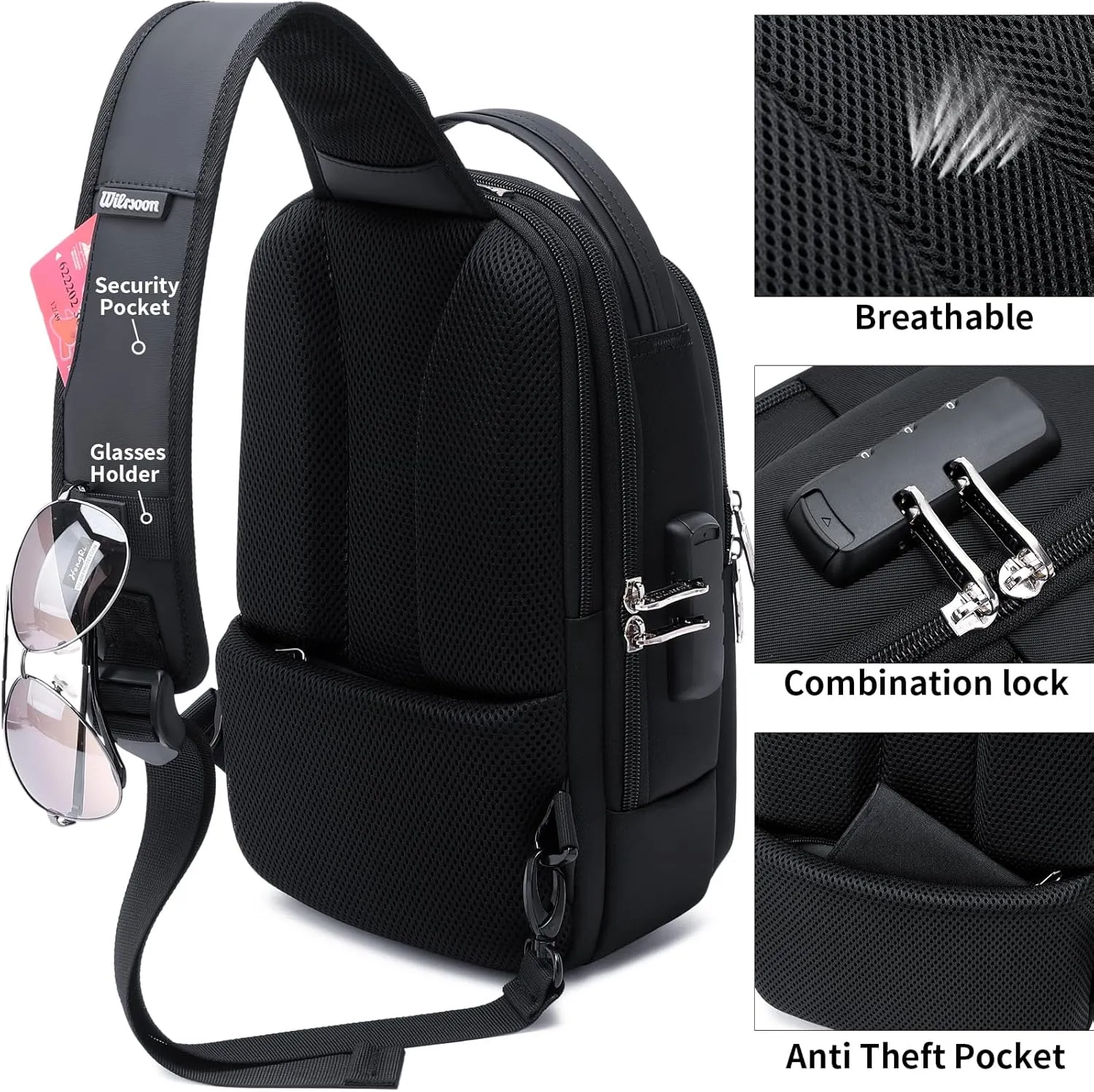 DUSLANG Hiking Daypack Shoulder Backpack Crossbody Sling bag for Men, Chest Bags with USB Charger Port For Casual Camping Biking Travel Cycling