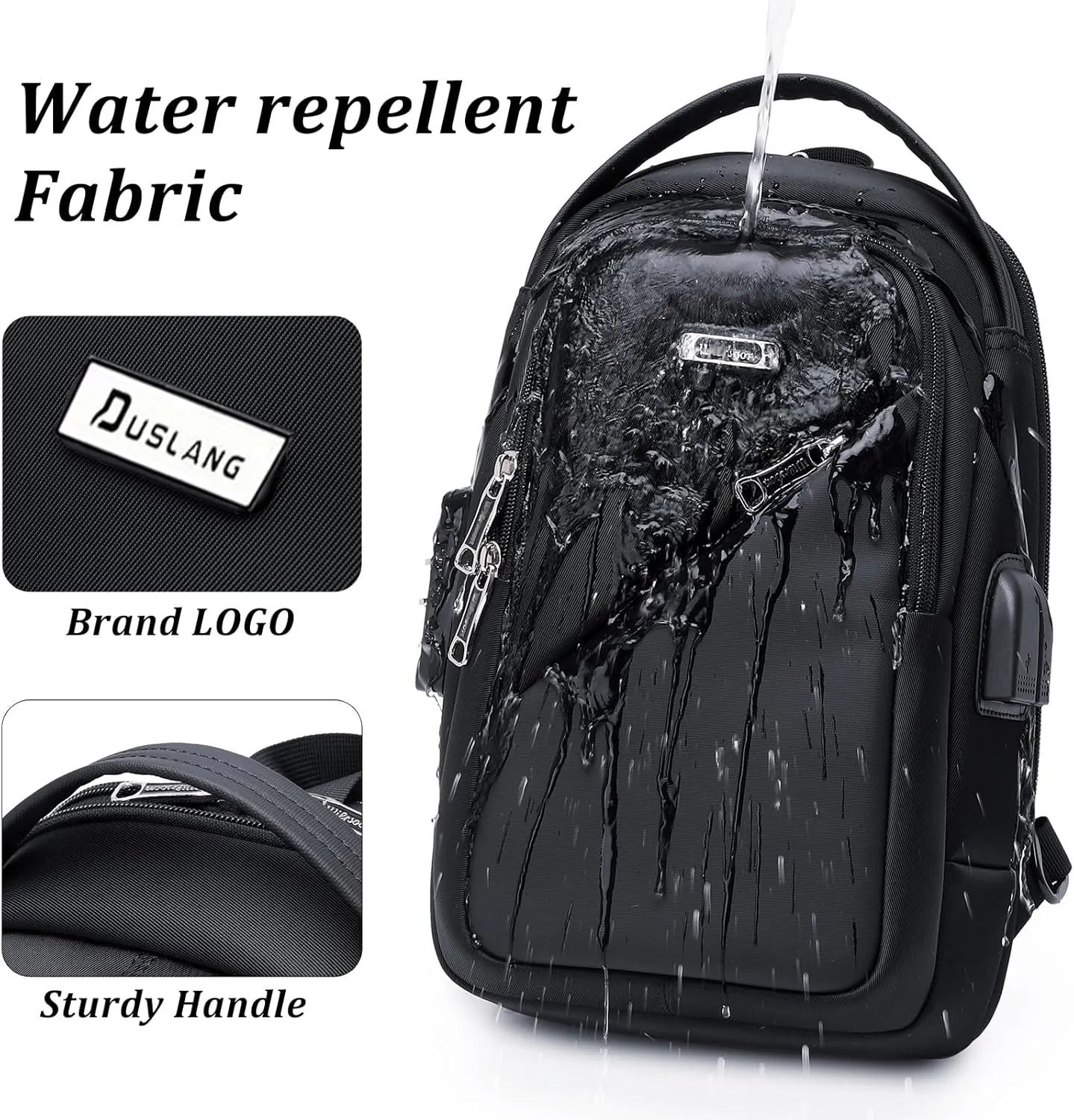 DUSLANG Hiking Daypack Shoulder Backpack Crossbody Sling bag for Men, Chest Bags with USB Charger Port For Casual Camping Biking Travel Cycling