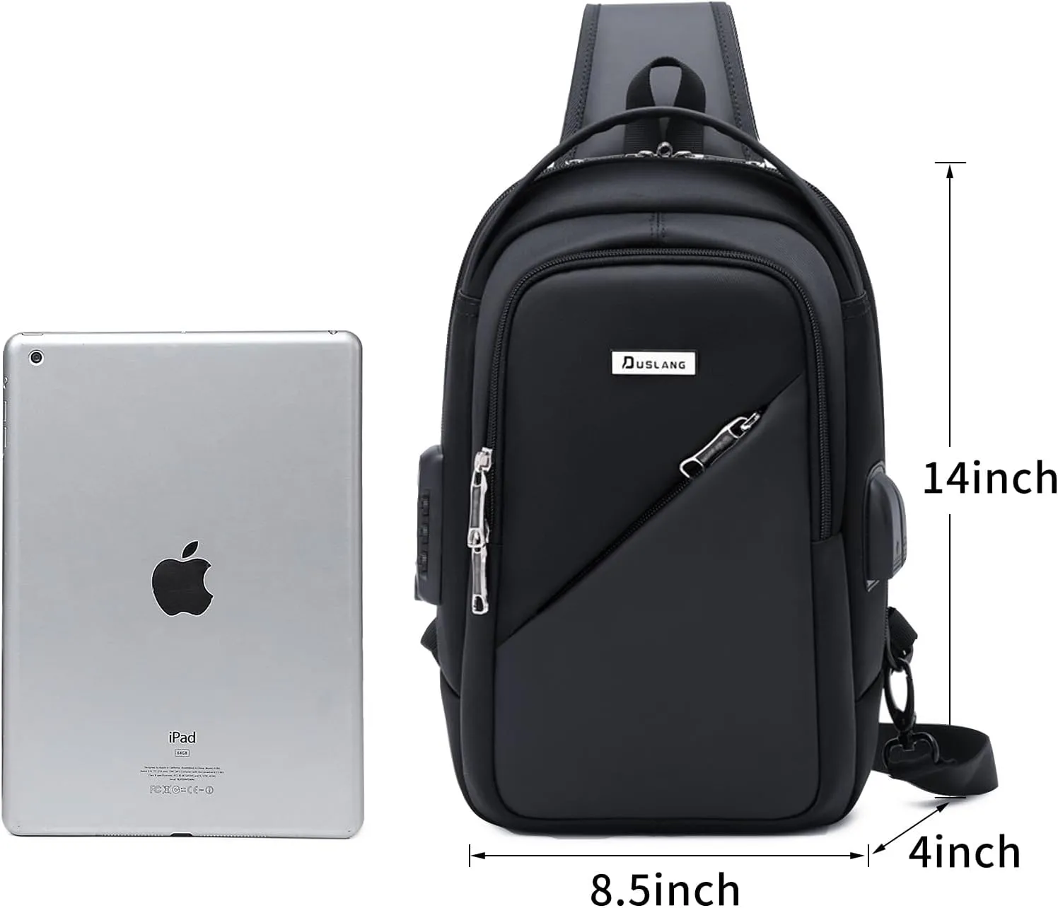 DUSLANG Hiking Daypack Shoulder Backpack Crossbody Sling bag for Men, Chest Bags with USB Charger Port For Casual Camping Biking Travel Cycling