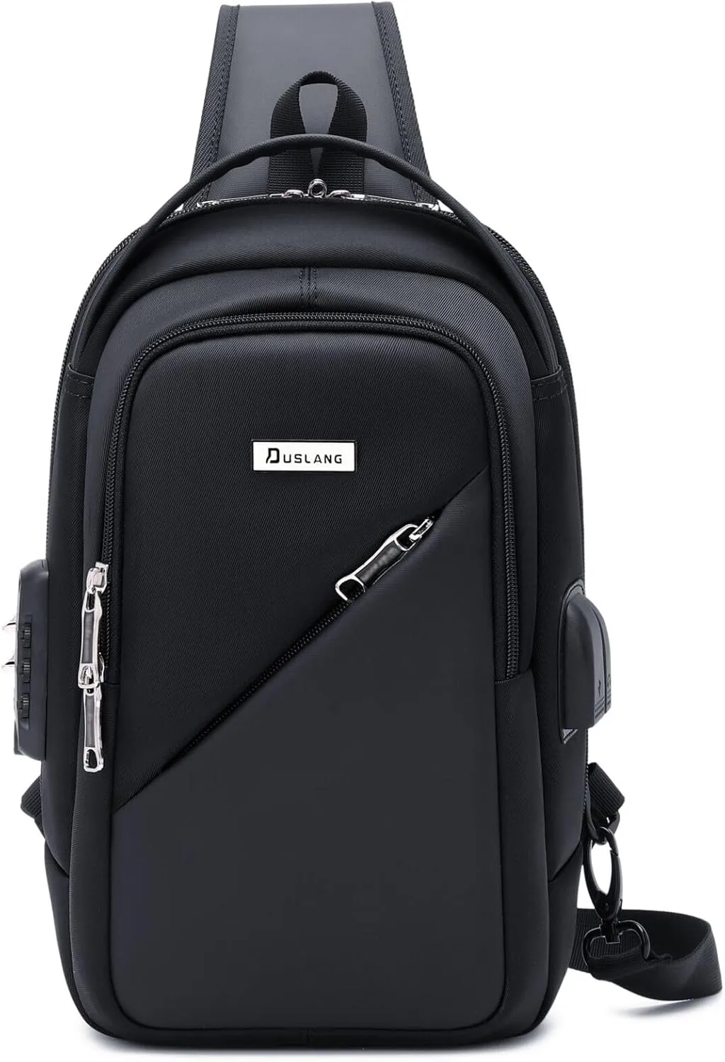 DUSLANG Hiking Daypack Shoulder Backpack Crossbody Sling bag for Men, Chest Bags with USB Charger Port For Casual Camping Biking Travel Cycling