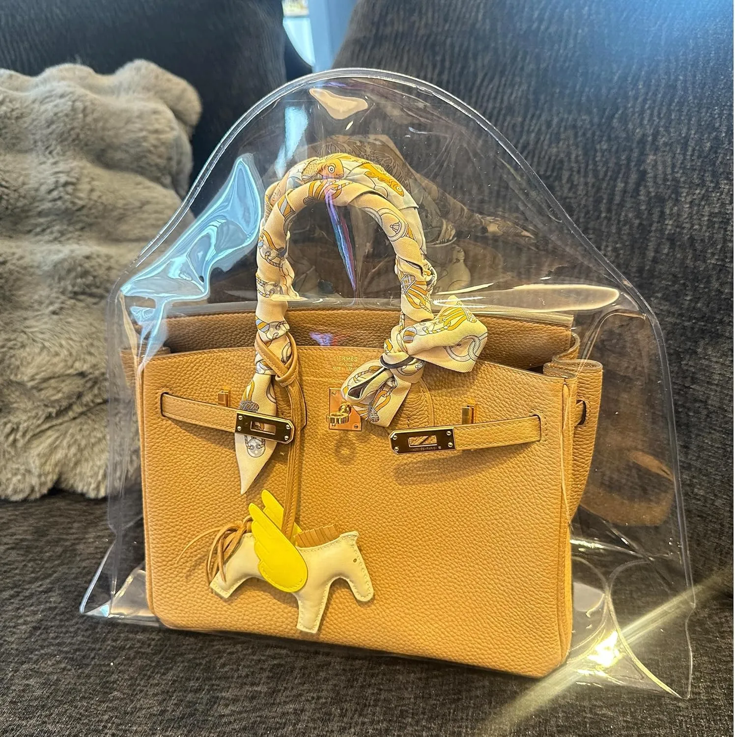 Dust Bag, Dust-proof Bag Compatible with Birkin 30, Clear Dust Cover Bag for Lady Purses, Dustproof Storage Bag with Sticky Dots & Air Hole (BK30,30CM)
