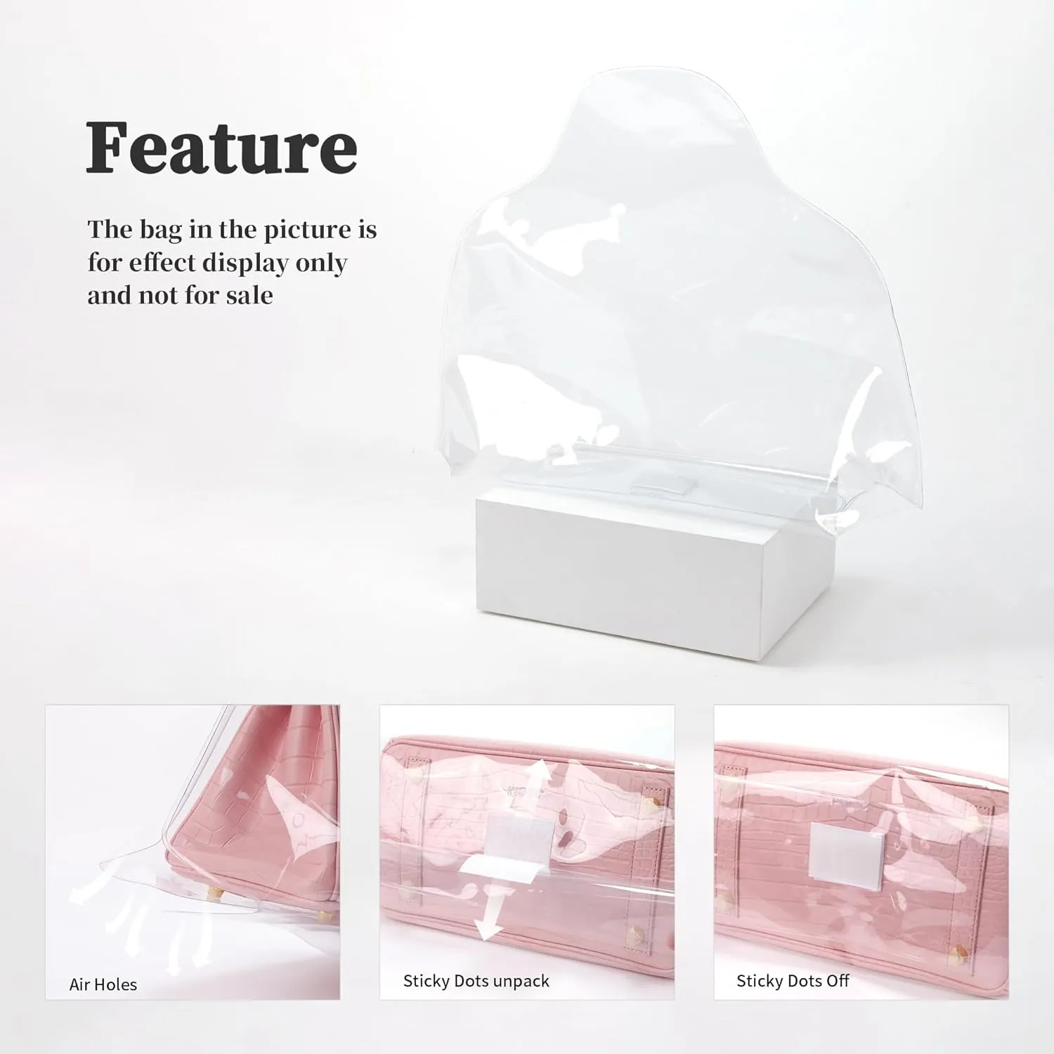 Dust Bag, Dust-proof Bag Compatible with Birkin 30, Clear Dust Cover Bag for Lady Purses, Dustproof Storage Bag with Sticky Dots & Air Hole (BK30,30CM)