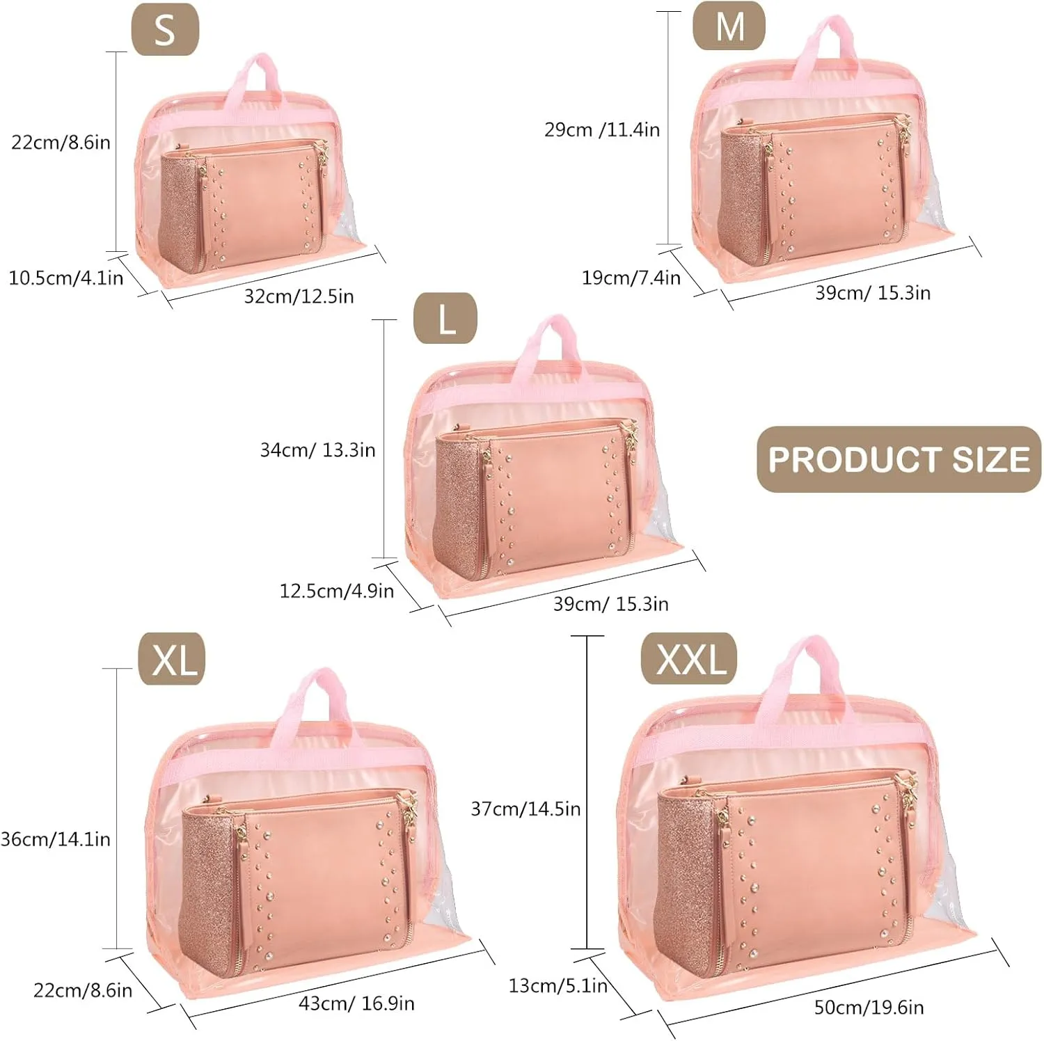 Dust Bags for Handbags - Handbag Storage Organizer Dust Bags for Moisture Proof Dust Cover with Zipper and Handle(Shell Pink-XXL)