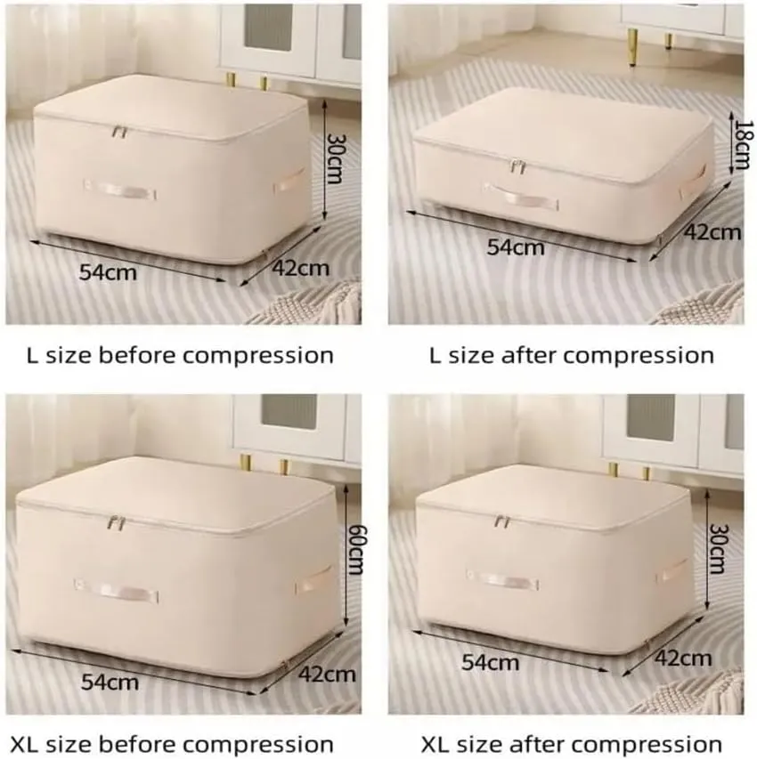 Dustproof And Moisture-Proof Compression Storage Bag Quilt Compression Organizer Bag Large Capacity Clothes Luggage Moving Bag(Beige*2,L)