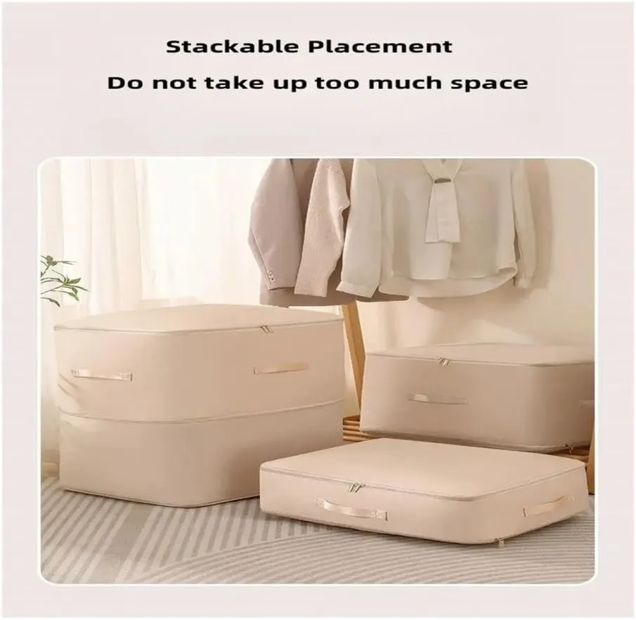 Dustproof And Moisture-Proof Compression Storage Bag Quilt Compression Organizer Bag Large Capacity Clothes Luggage Moving Bag(Beige*2,L)