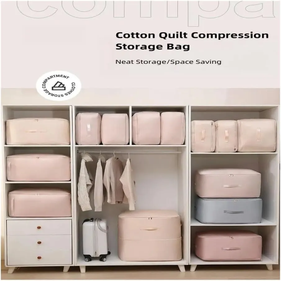 Dustproof And Moisture-Proof Compression Storage Bag Quilt Compression Organizer Bag Large Capacity Clothes Luggage Moving Bag(Beige*2,L)