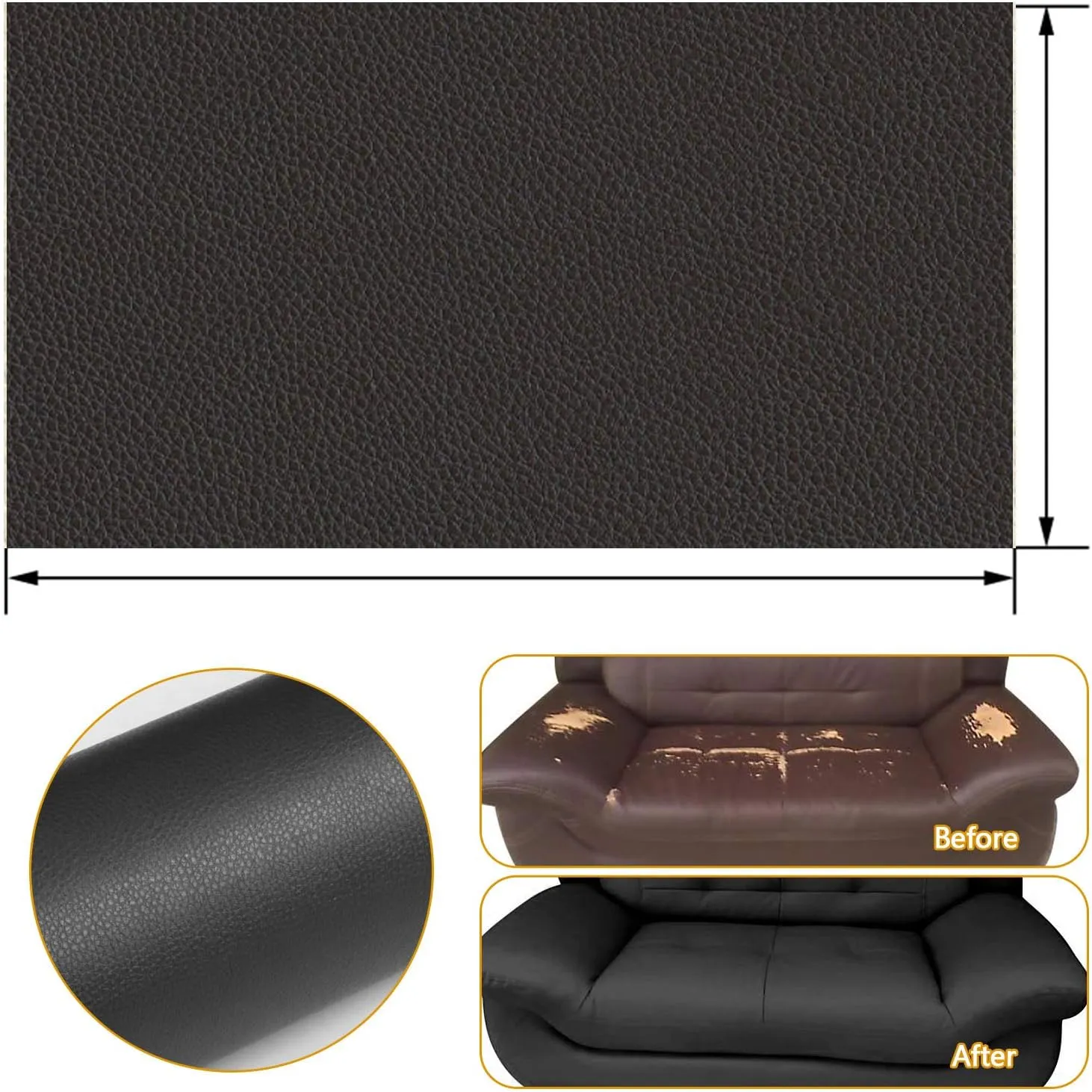 DXBULL Large Leather Repair Patch 17.3x78.7 inch Repair Tape Self-Adhesive for Furniture Sofas Car Seats Chair Couches Handbags Jackets Decorative Home Hotel Wall (Black)