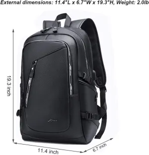 DYJ Vegan Leather Laptop Backpack for Women&Men, PU Vintage Travel Daypacks with USB Charging Port 17 Inch Laptop