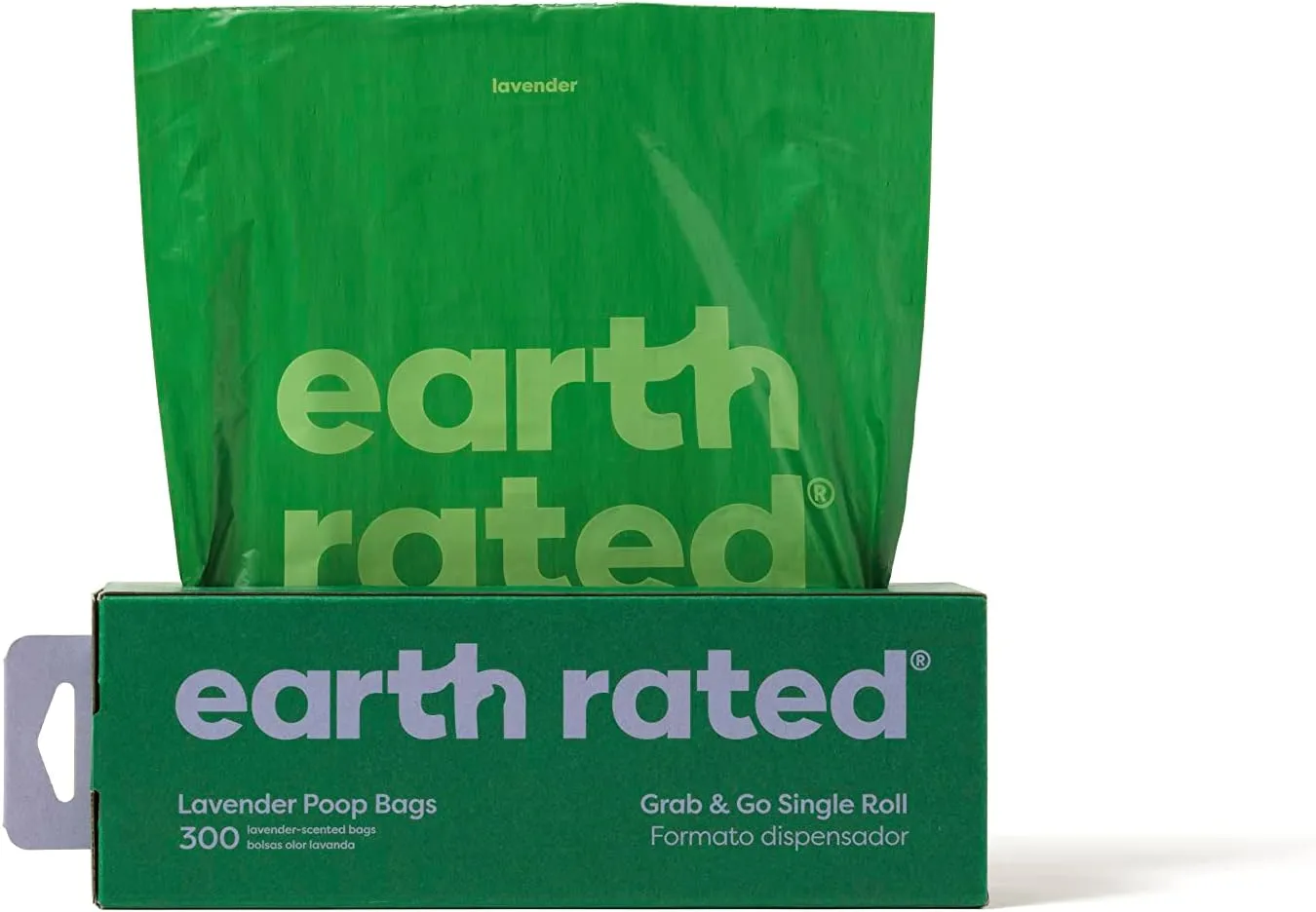 Earth Rated Dog Poop Bags, Thick Grab and Go Single Roll, Ideal for Backyard Pickups, Lavender Scented, 300 Count