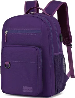 ecodudo School Backpack for Men and Women Water Resistant Daypack for College Work15.6 inch Laptop Bookbag with USB Charging Port (Purple)