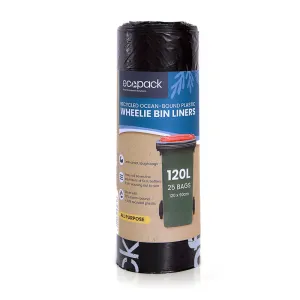 Ecopack 120L Recycled Garbage Bags - Ocean Bound - All Purpose (1 Roll/25 Bags)